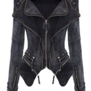 Lookbook Store Studded Shoulder Black Denim Jacket